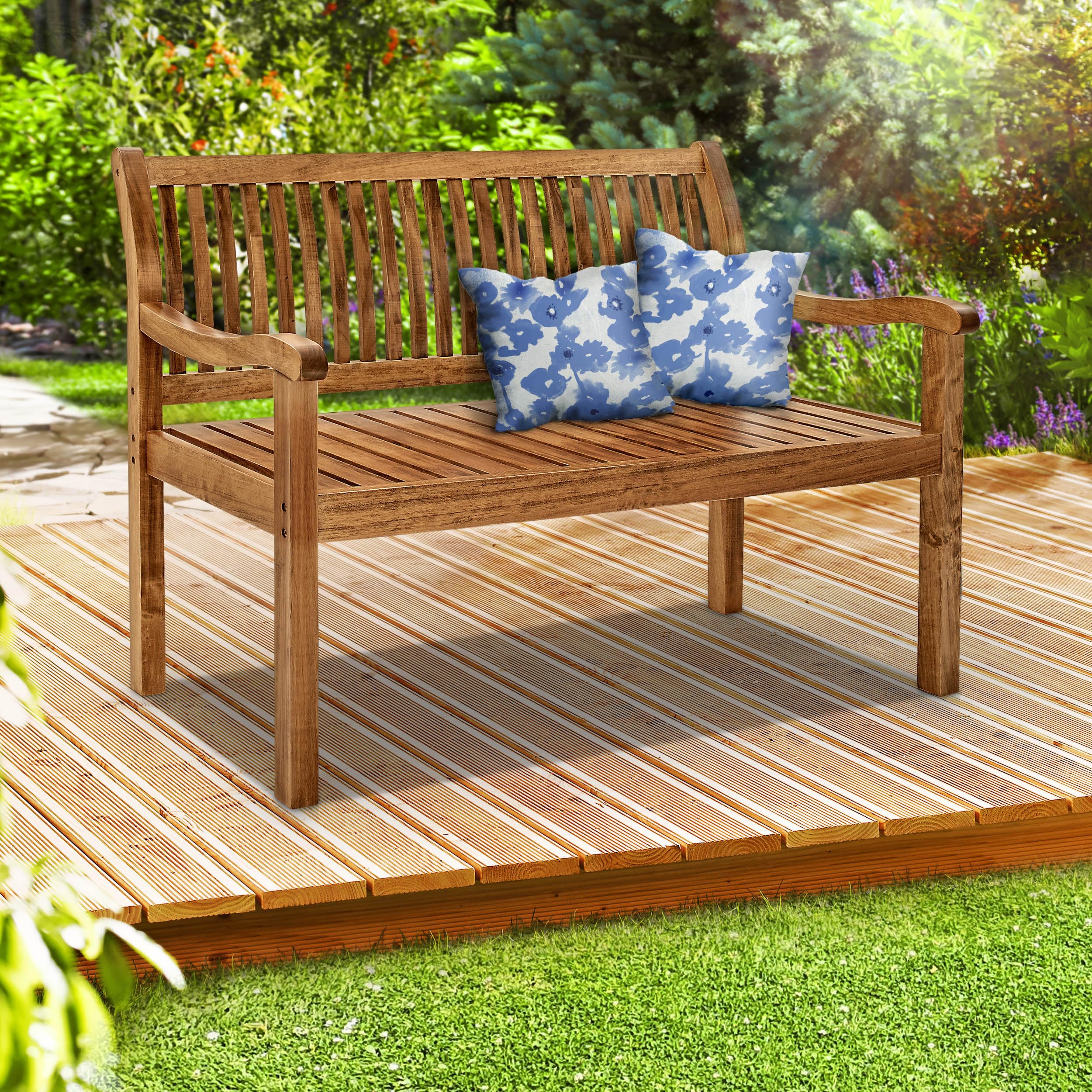 tillvex Banc de Jardin 150 cm en Bois avec Couverture | Solide Banquette d'Extérieur 3-4 Places | Jusqu'à 320 kg de Charge | Meuble de Terrasse, Parc, Patio, Balcon
