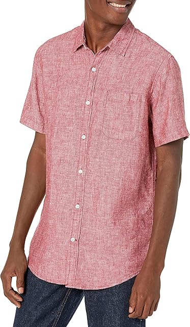 Amazon Essentials Men's Regular-fit Short-Sleeve Linen Shirt