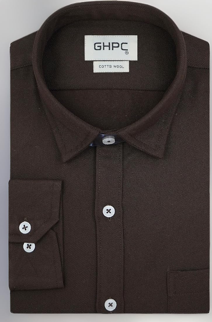 GHPC Cottswool Winter Wear Woolen Plain Solid Full Sleeves Regular Fit Formal Shirt for Men