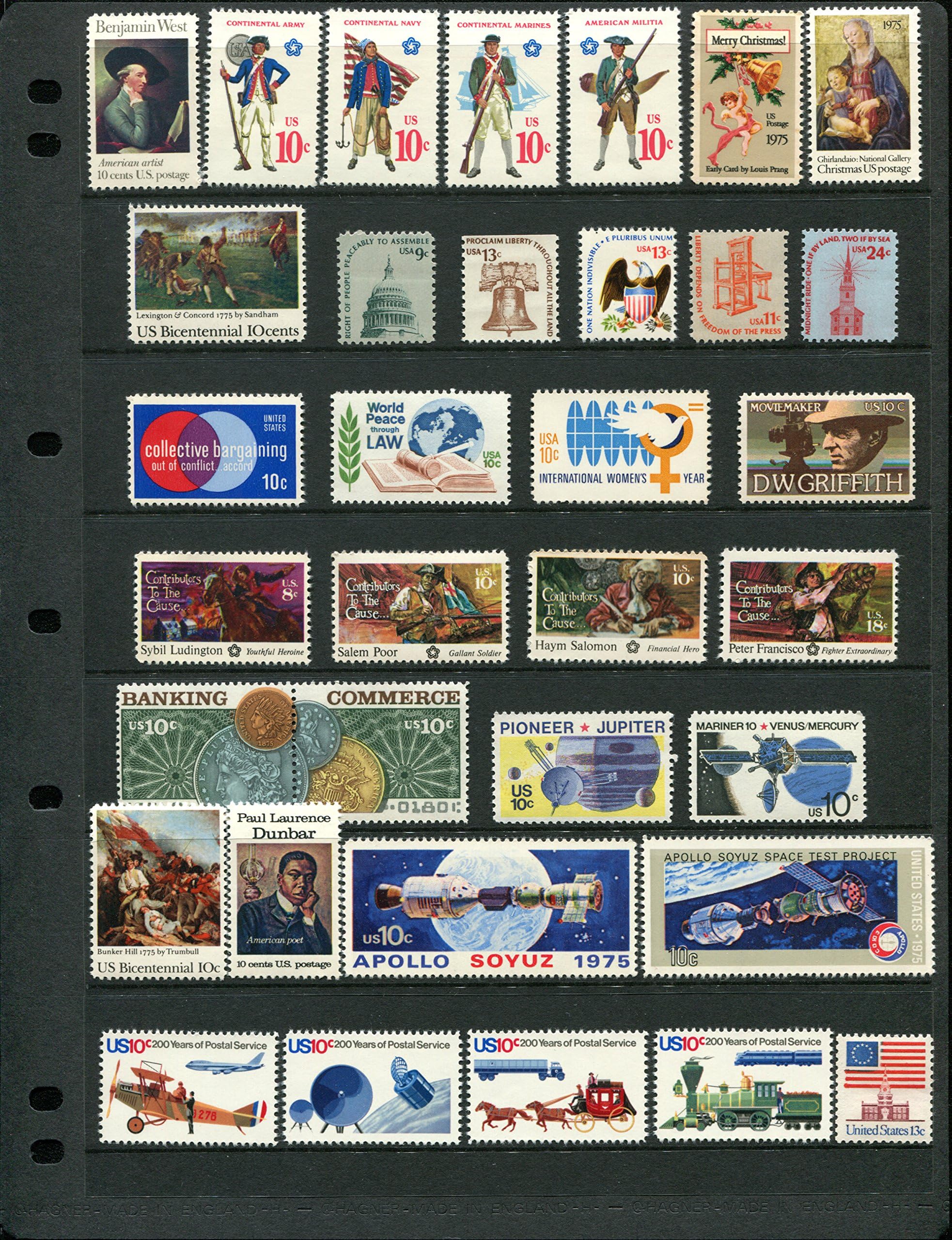 1975 Complete Mint Set of Postage Stamps Issued in The Year 1975 by The U.S. Post Office DEPT (34 Stamps Total)