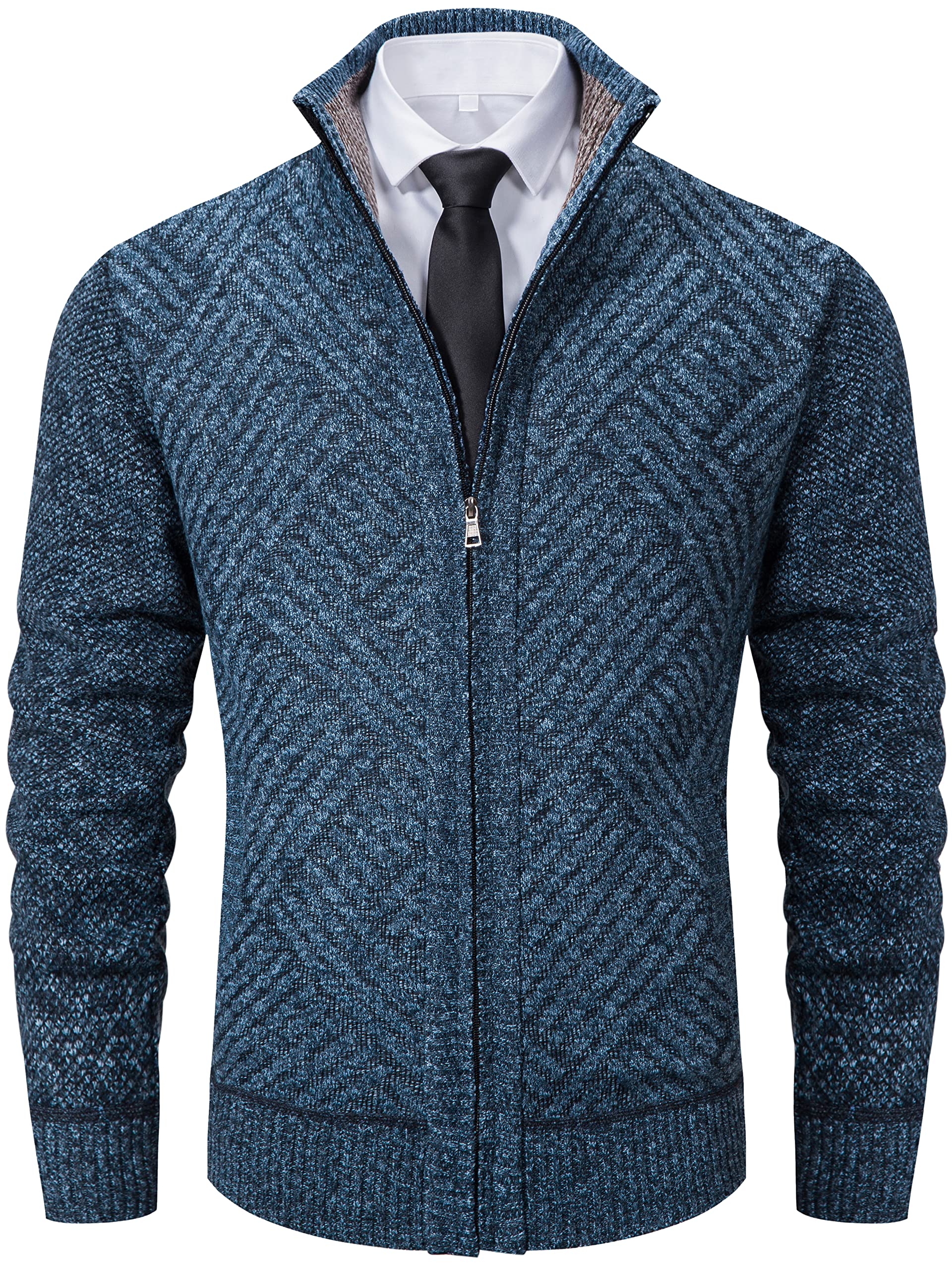 Vcansion Men's Slim Fit Full Zip Up Stand Collar Casual Knitted Sweaters Cardigan with Pockets