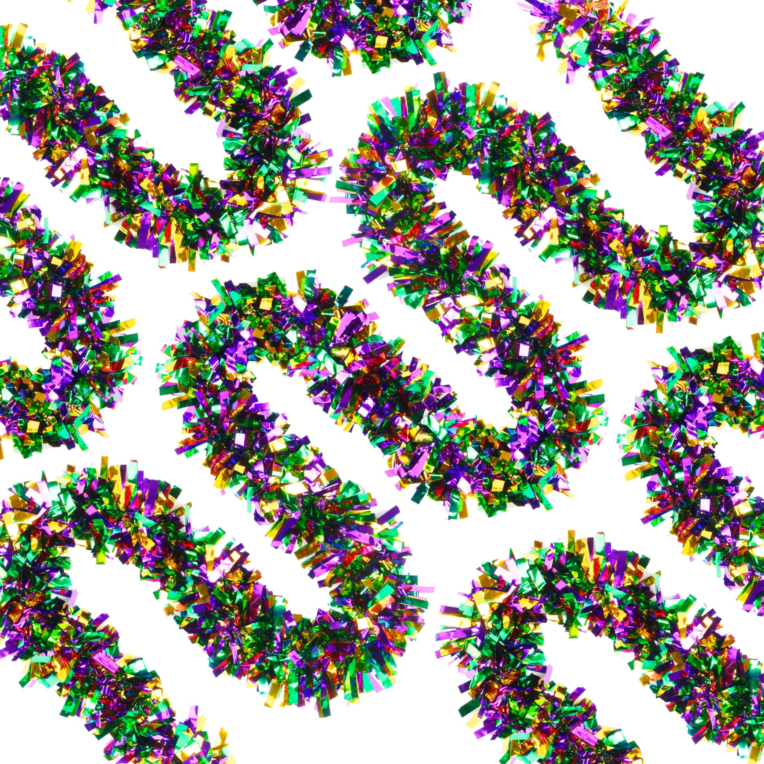 50FT Mardi Gras Tinsel Garland Metallic Tinsel Twist Garland for Mardi Gras Decorations Carnival Party Supplies, Green Purple Gold Mixed Color