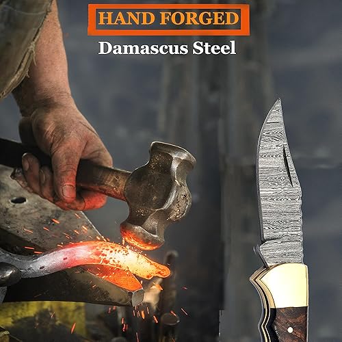 Miniatura 3 de Sky Knives Cuchillos de caza plegables hechos a mano de acero de Damasco de 6.5 pulgadas para hombres, navaja de bolsillo para acampar,