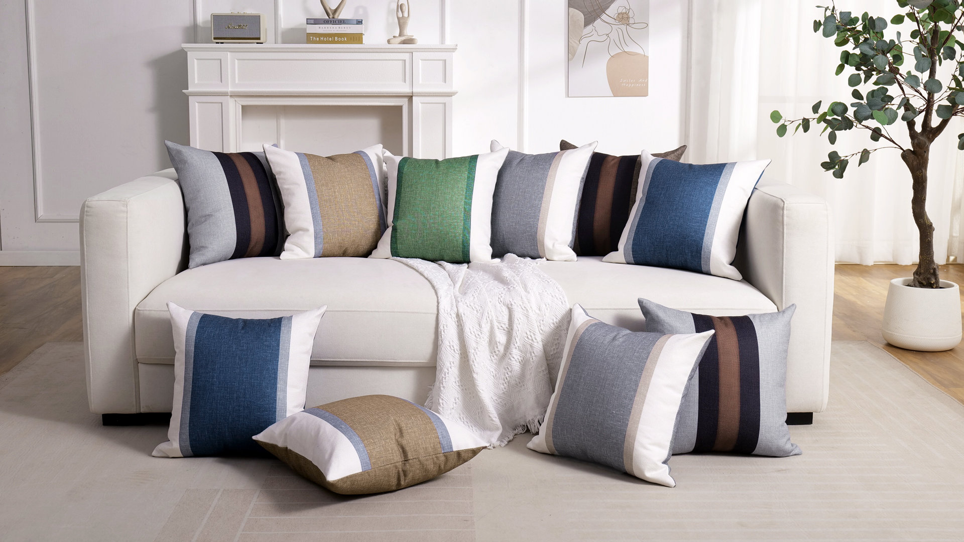 Copricuscini 40x40 Cm In Lino E Cotone - Design Patchwork Righe Beige E Verde | Per Divano, Letto, Soggiorno - Foto 6