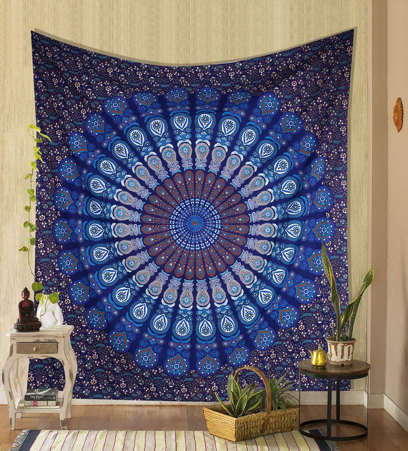 THE ART BOX Tapestry Blue Mandala Wall Hanging Psychedelic Tapestries
