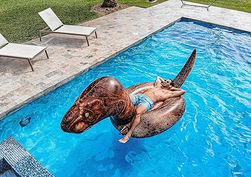 Miniatura 3 de PoolCandy Balsa inflable gigante de dinosaurio T-Rex - Este dinosaurio prehistórico King transportará fácilmente a 3 adultos todo el día y la noche,