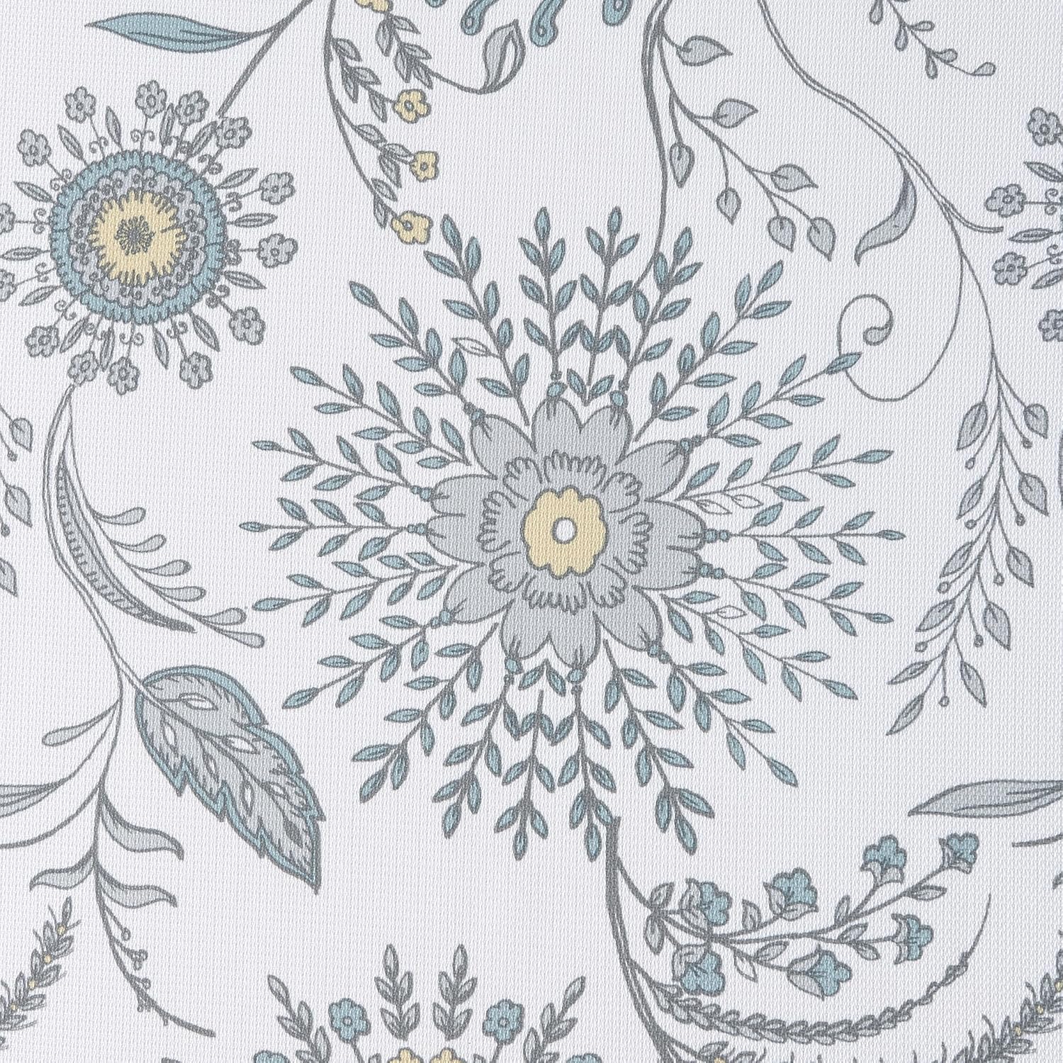 White Medallion Floral Light-Filtering Grommet Curtain Panel