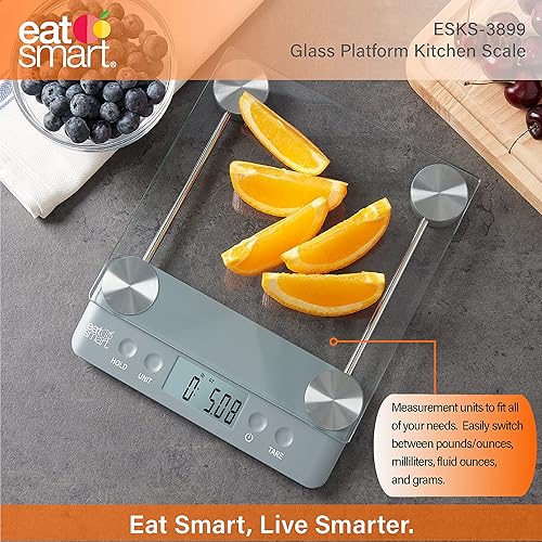 Miniatura 3 de Eat Smart 33lb Glass Platform Food Kitchen Scale with Tare, Grey