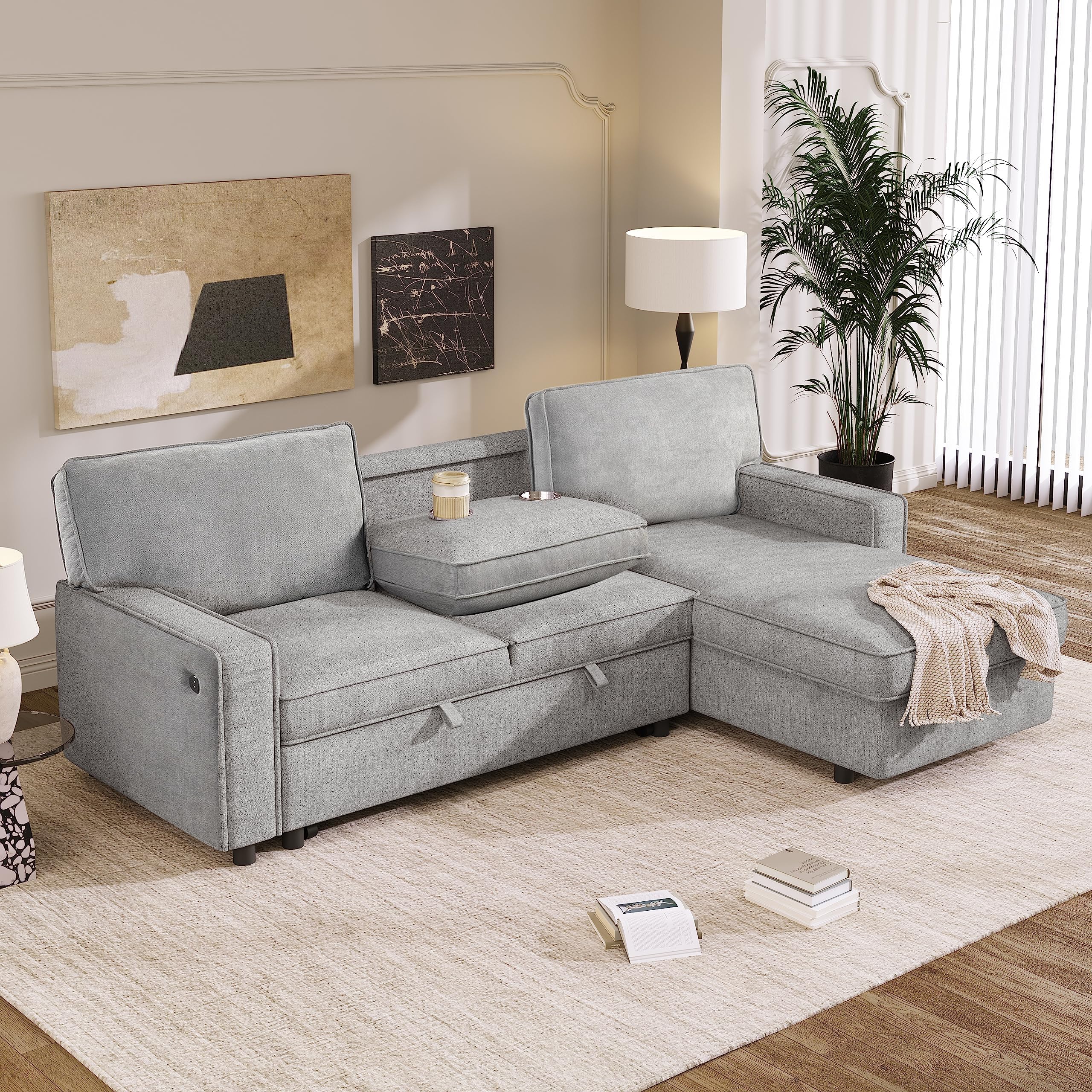 GYYBED Upholstery Sleeper Sectional Sofa with Storage Space