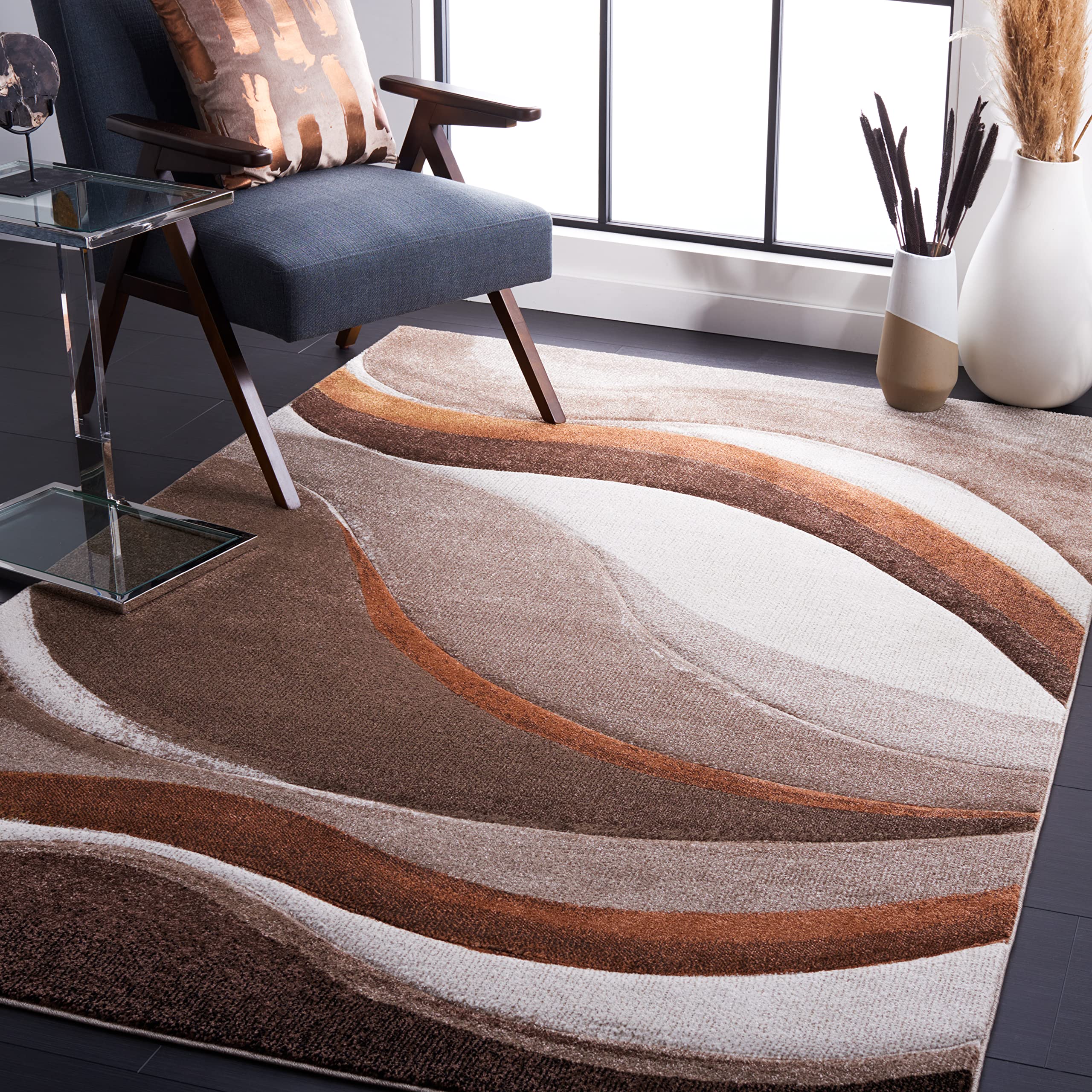 Tapis de salon Hollywood 122x183 cm style contemporain beige et marron pour la chambre