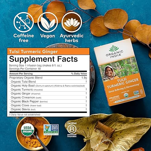 Miniatura 7 de Organic India Tulsi Ginger Cúrcuma 18 Bolsas de Té