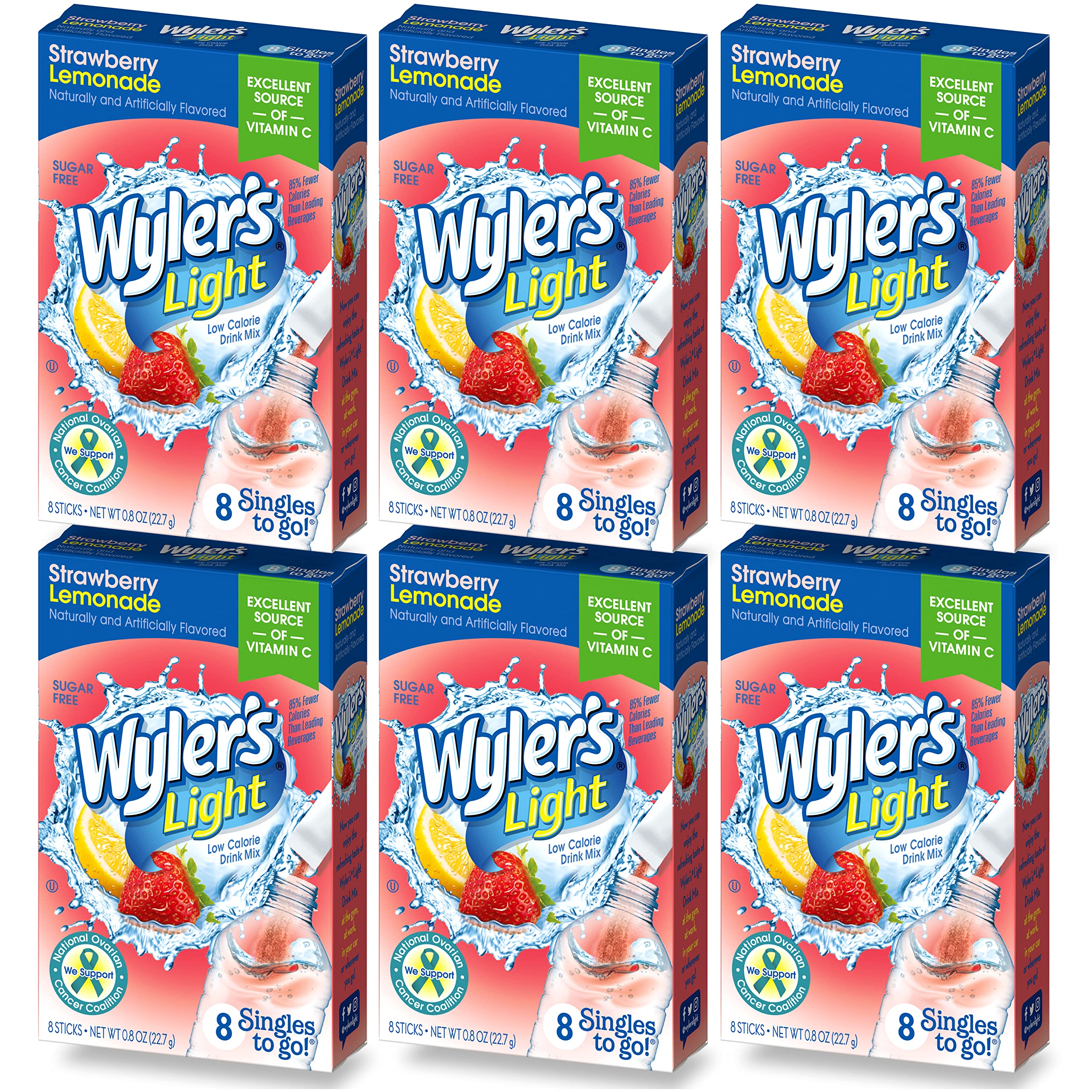 Wyler's Light Singles To Go Drink Mix, Strawberry Lemonade, 6 Pack (48 Drink Sticks Total)