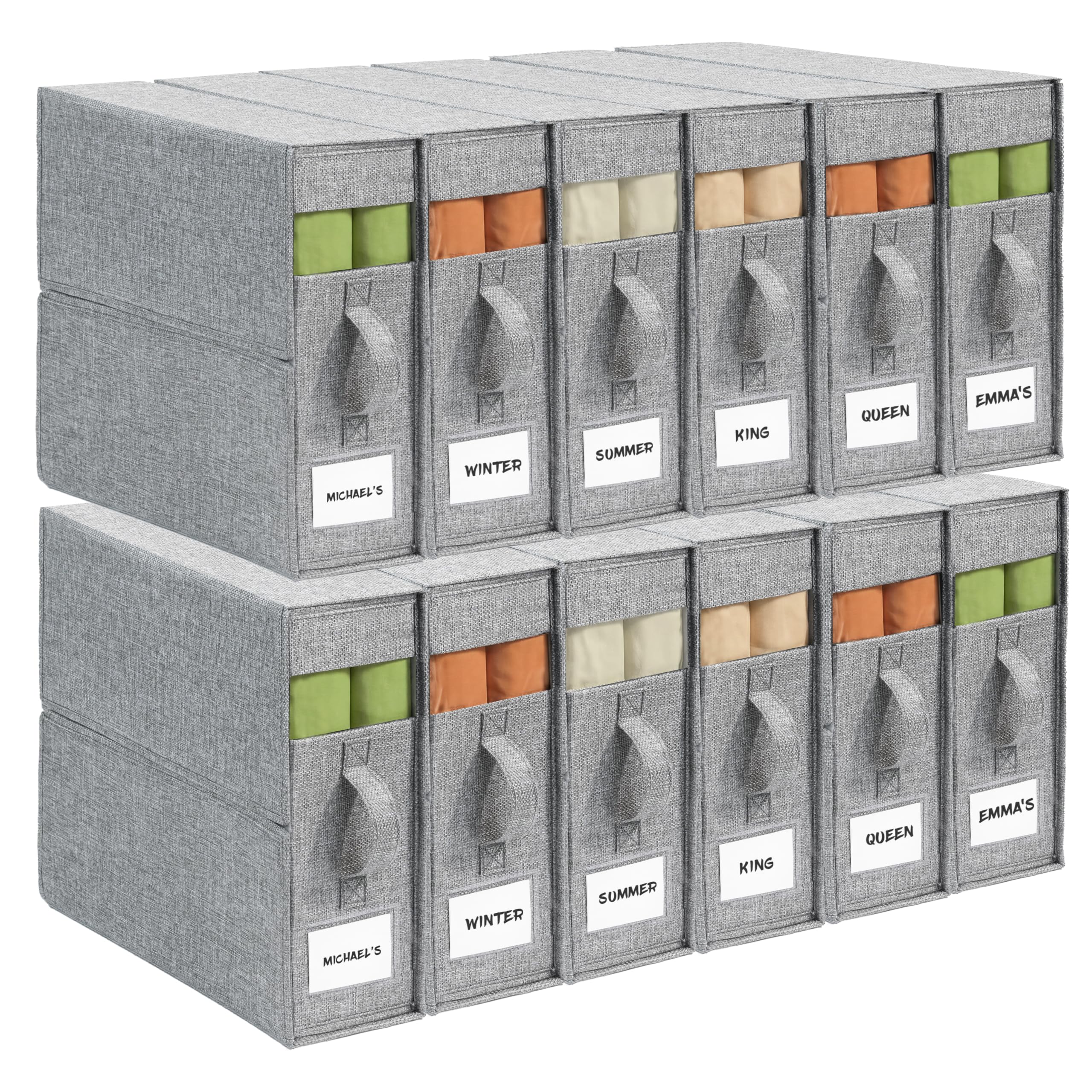 12 Stück Bettlaken-Organizer (King- und Queen-Size-Größe) mit Griff, faltbares Bettlaken-Set, Organizer für Wäscheschrank, Bettlaken-Organizer für Decke, Decke und Handtuch, Grau