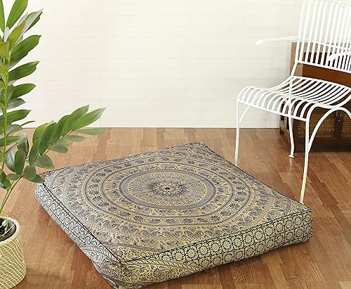 Popular Handicrafts Funda de almohada india hippie con mandala de elefante, funda de cojín cuadrada otomana, funda de cojín de algodón de gran