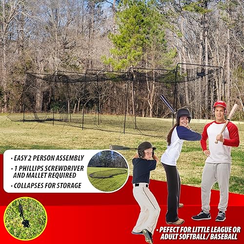 Miniatura 8 de ANYTHING SPORTS Jaula de bateo completa de 40 y 60 pies. Jaula de bateo de béisbol, jaula de bateo de softbol, paquete completo con marco y red