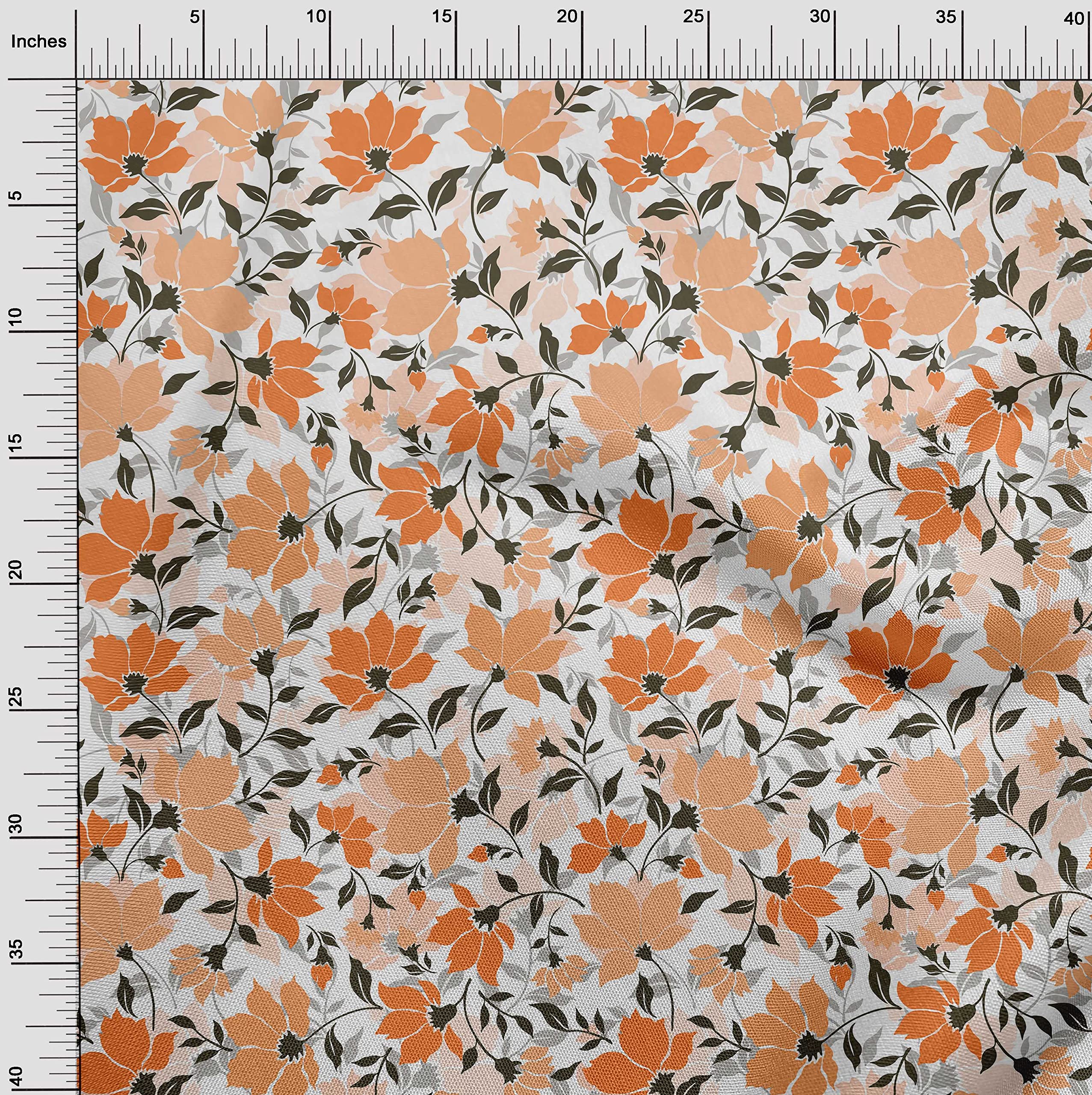 Amazon.com: oneOone Cotton Cambric Orange Fabric Floral Retro