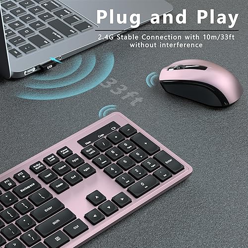 Miniatura 3 de Combo de teclado y mouse inalámbricos, mouse de teclado inalámbrico de 2.4 GHz con receptor USB, teclas que caen agua, tamaño completo de 104 teclas