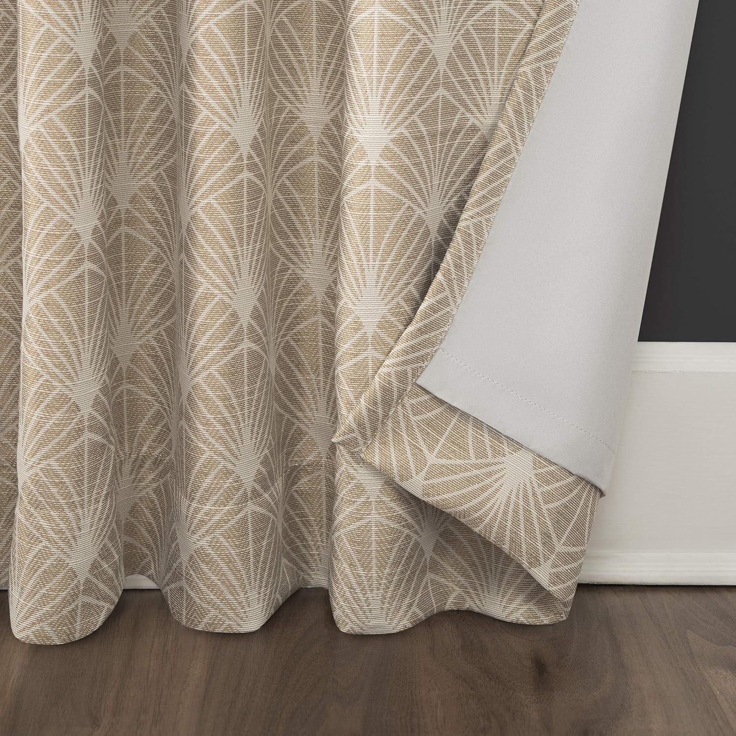 Scott Living Montauk Art Deco Total Blackout Back Tab Curtain Panel, 50" x 84", Linen
