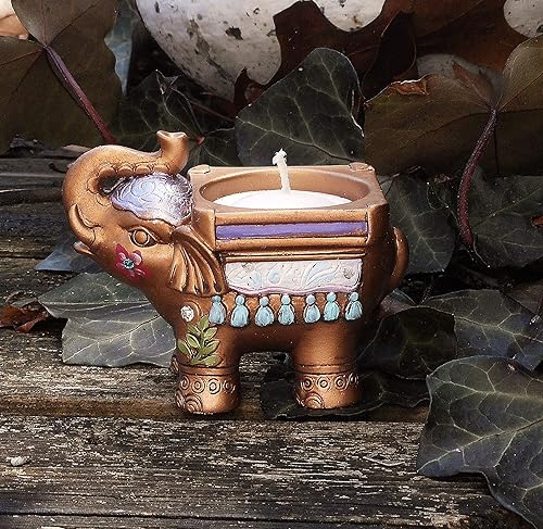Miniatura 2 de Portavelas de té de elefante dorado pintado con detalles de decoración india bohemia, decoraciones bohemias, pequeños regalos