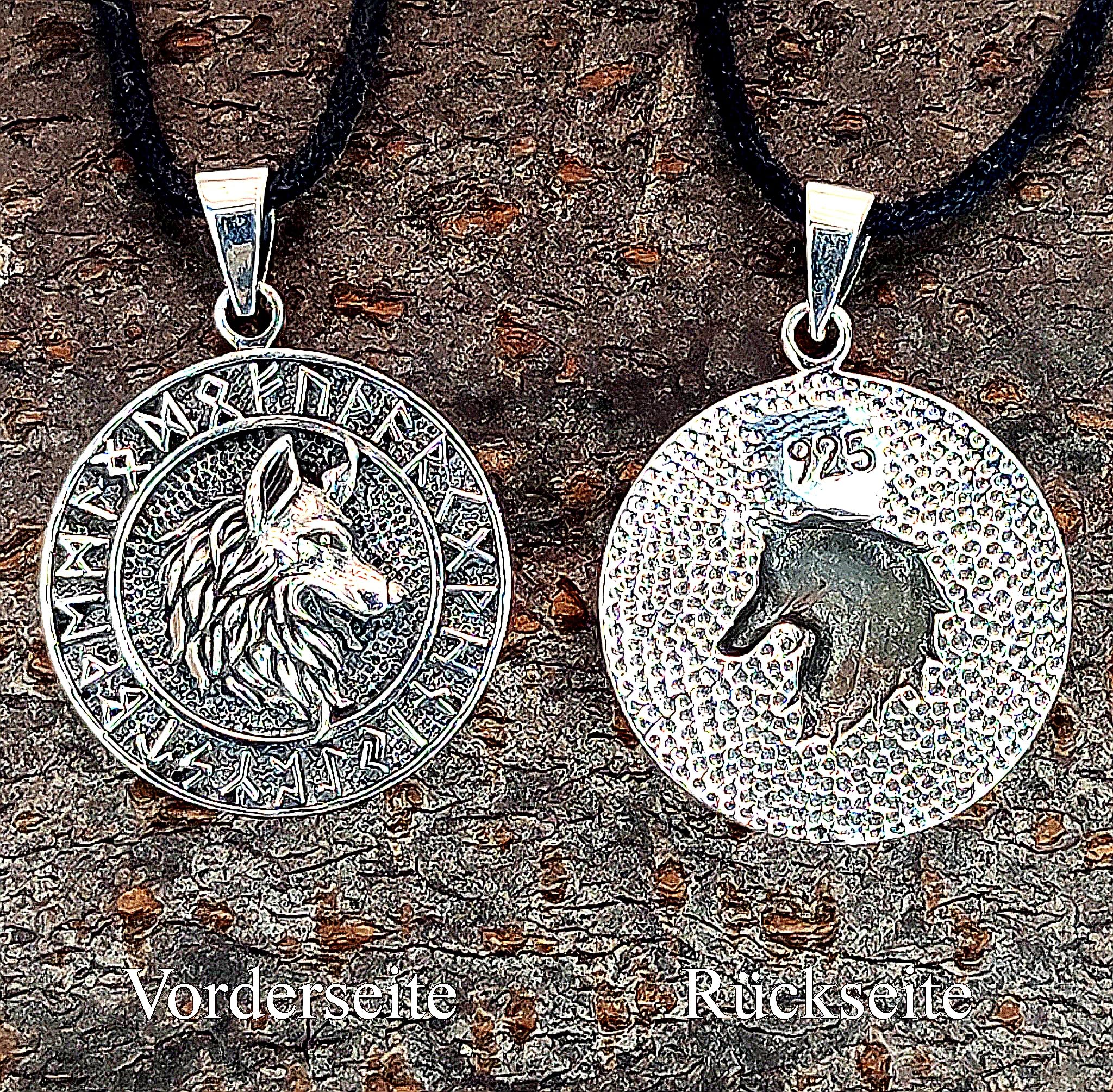 Kiss of Leather Wolfskopf Anhänger aus 925 Sterling Silber mit Baumwollband SI.352