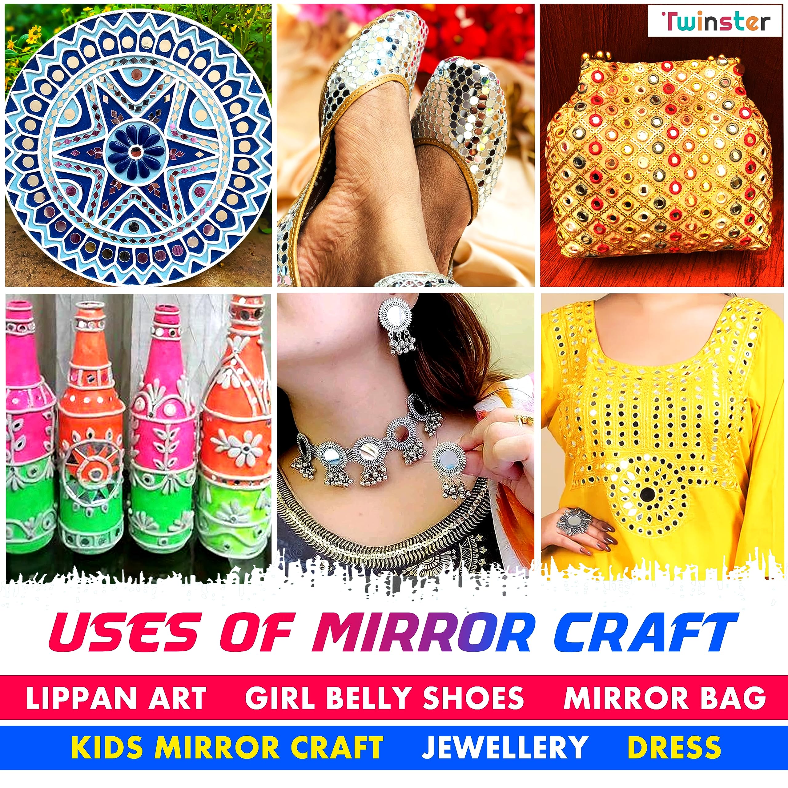 Twinster Mirrors for Craft Work (6 Different Shapes, 900 Total Pieces) Lippan Art Craft Materials Kit Decorative Mirrors DIY Best Kit 3