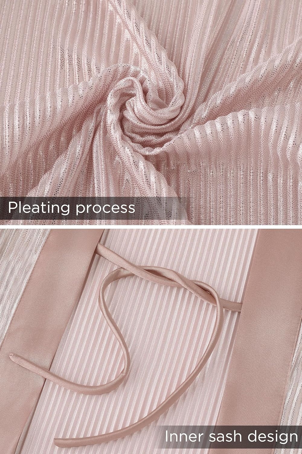 PRODESIGN Satin Robe for Women - Bath Robe with Pleated Design Long Kimono Nightgown for Sleepwear Wedding Bridesmaid - Image 6