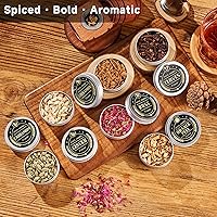 Vista 6 de Juego de Regalo de Astillas de Madera para Fumador de Cócteles de 12 Sabores para Hombres - Canela, Clavo, Cáscara de Naranja, Cardamomo, Rosa