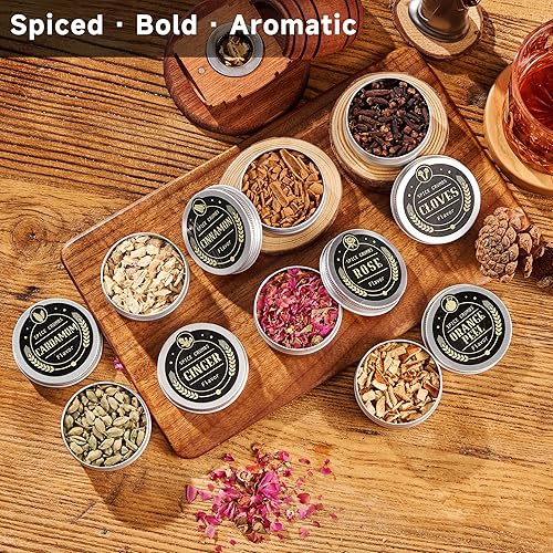 Miniatura 6 de Juego de Regalo de Astillas de Madera para Fumador de Cócteles de 12 Sabores para Hombres - Canela, Clavo, Cáscara de Naranja, Cardamomo, Rosa