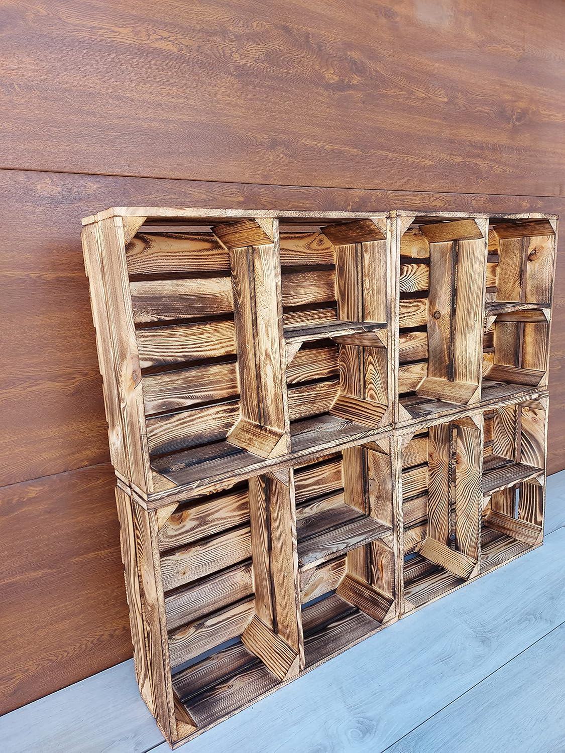 1,2,3,4,5,6,7,8 Solid&Strong NATURAL,BURNT EFFECT Storage Wooden Crates