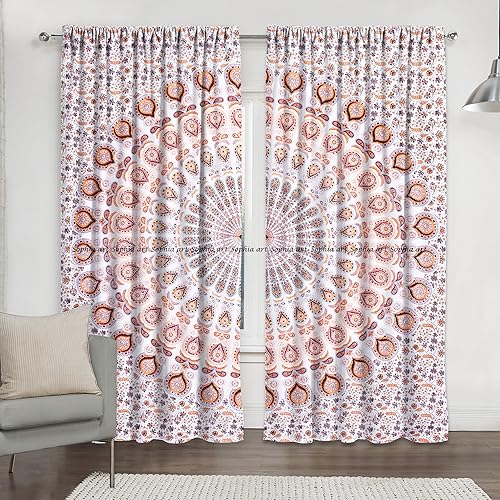 Miniatura 2 de Sophia-Art - Cortina bohemia con diseño de mandala, 2 cenefas, estilo indio, estilo bohemio, decoración de la ventana, cortina india, hecha a mano,