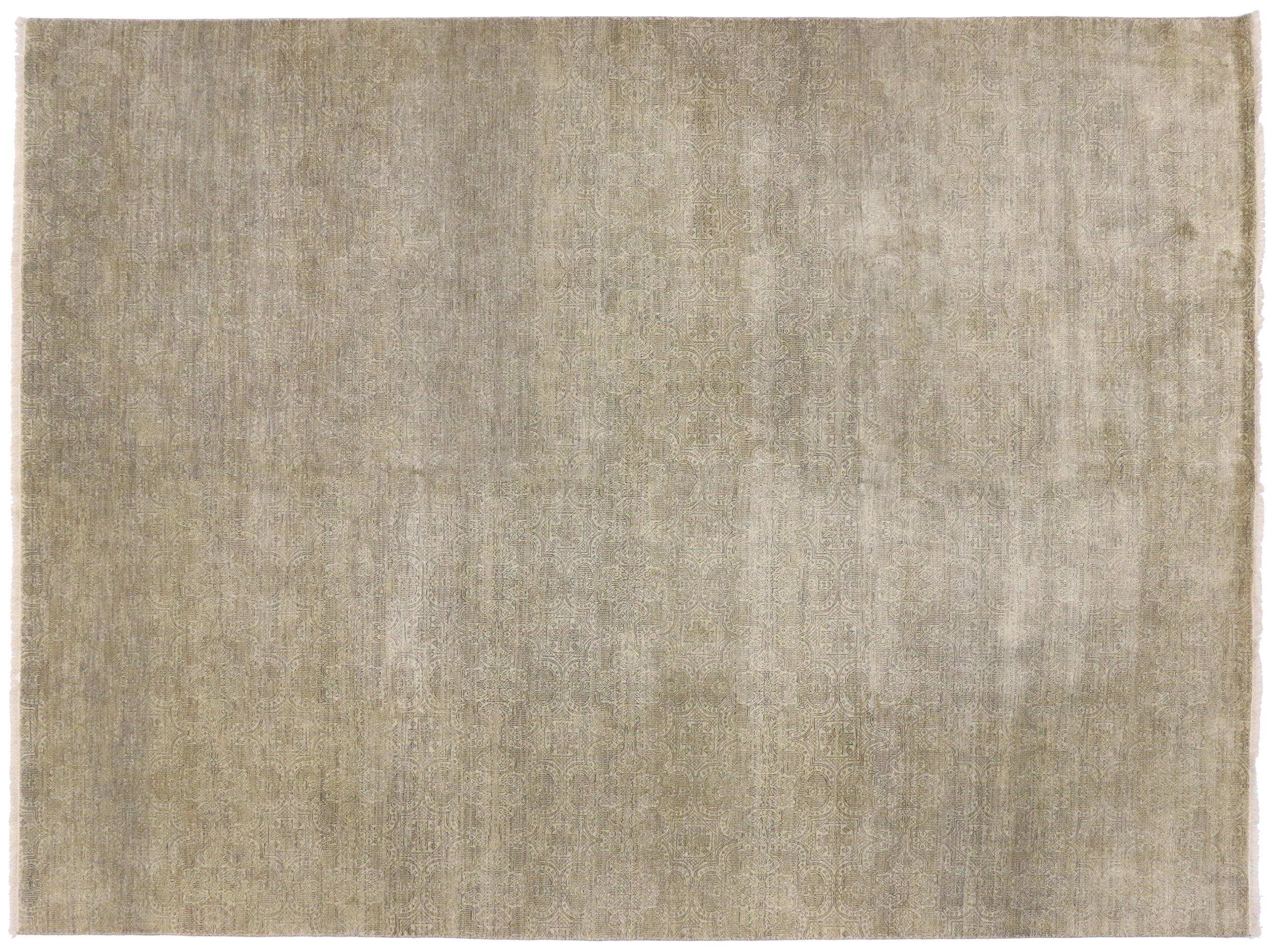 New Transitional Hand Knotted Wool Area Rug from India 9' X 12' 1"