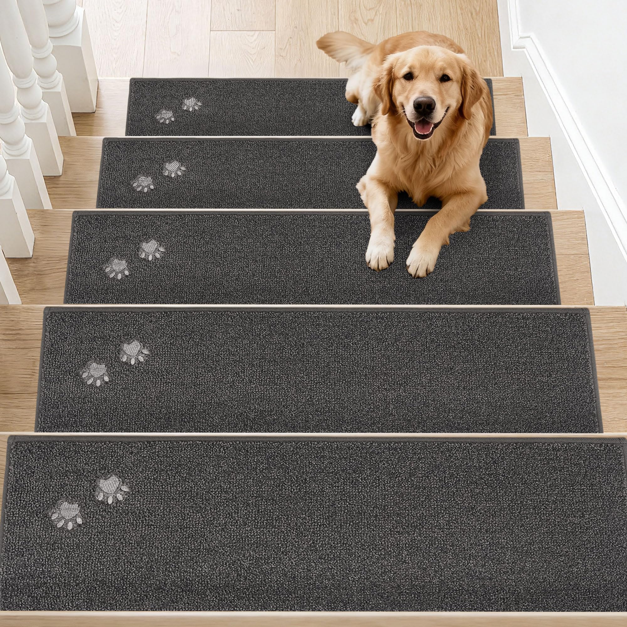 Photo 1 of BEQHAUSE Stair Treads for Wooden Steps 28inX9in, Non Slip Carpet Stair Treads Indoor Stair Runners Machine Washable, Soft Stair Rugs Mat Surface Polyester TPE Backing, 15pcs, Charcoal