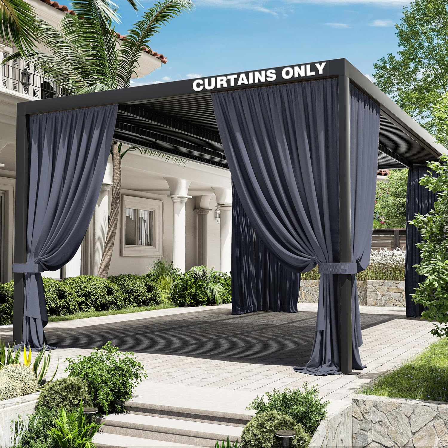 Gazebo Universal Replacement Privacy Curtain,12'20' Gazebo Outdoor Waterproof Curtains, 4-Panels Sidewall Curtains with Double Zipper for Patio Canopy, Garden and Backyard (Curtain Only)
