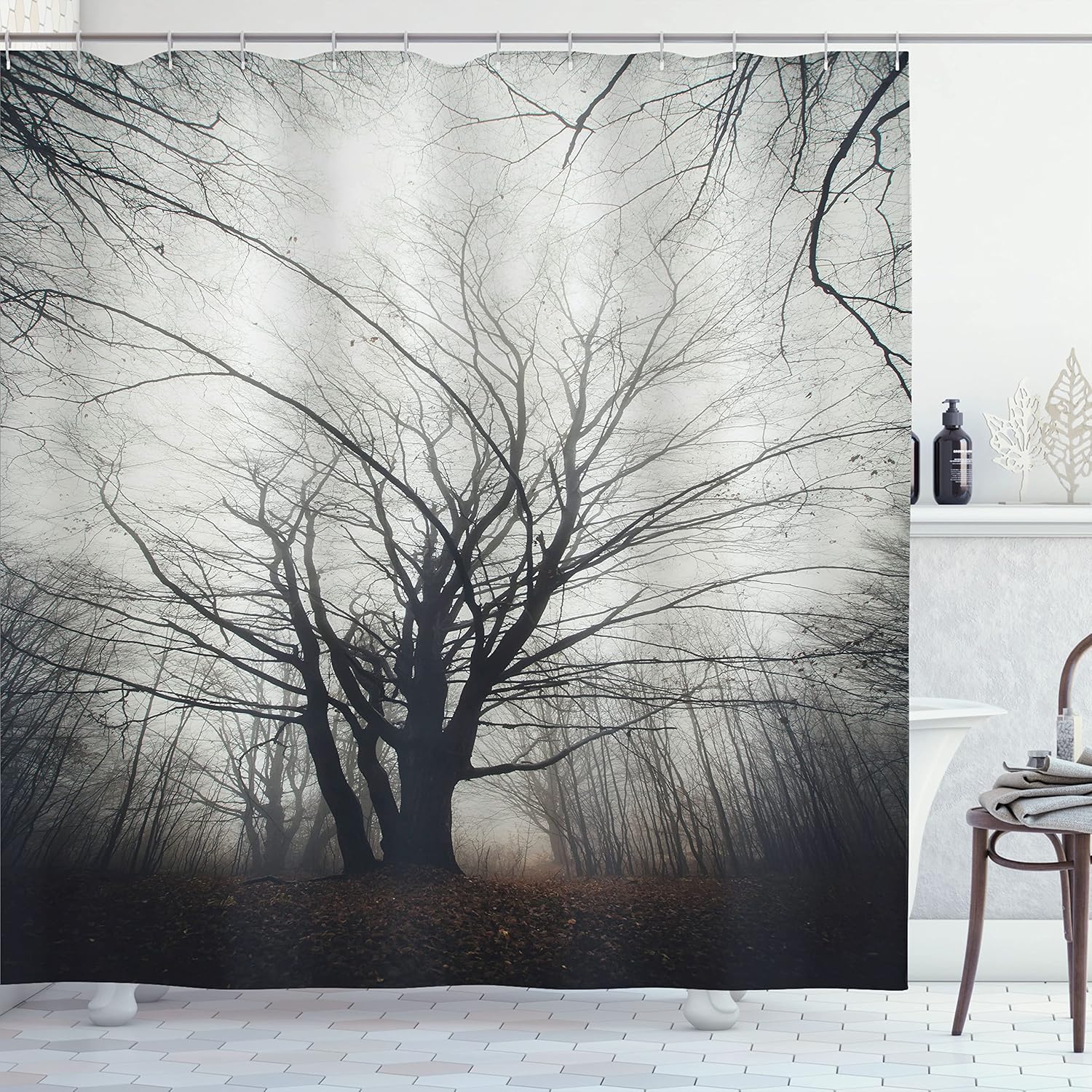 Ambesonne Striped Shower Curtain, Vertical Abstract Featured Swirl Lines Curved Sketchy Bands and Dots Display, Cloth Fabric Bathroom Decor Set with Hooks, 69" W x 75" L, Lilac Coral