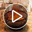 26" Wood Burning Fire Pits with Grill & Lid, Fire Pit Table for Outside with Waterproof Cover & Fire Poker, Outdoor Firepit with Functions for BBQ,Table and Bonfire