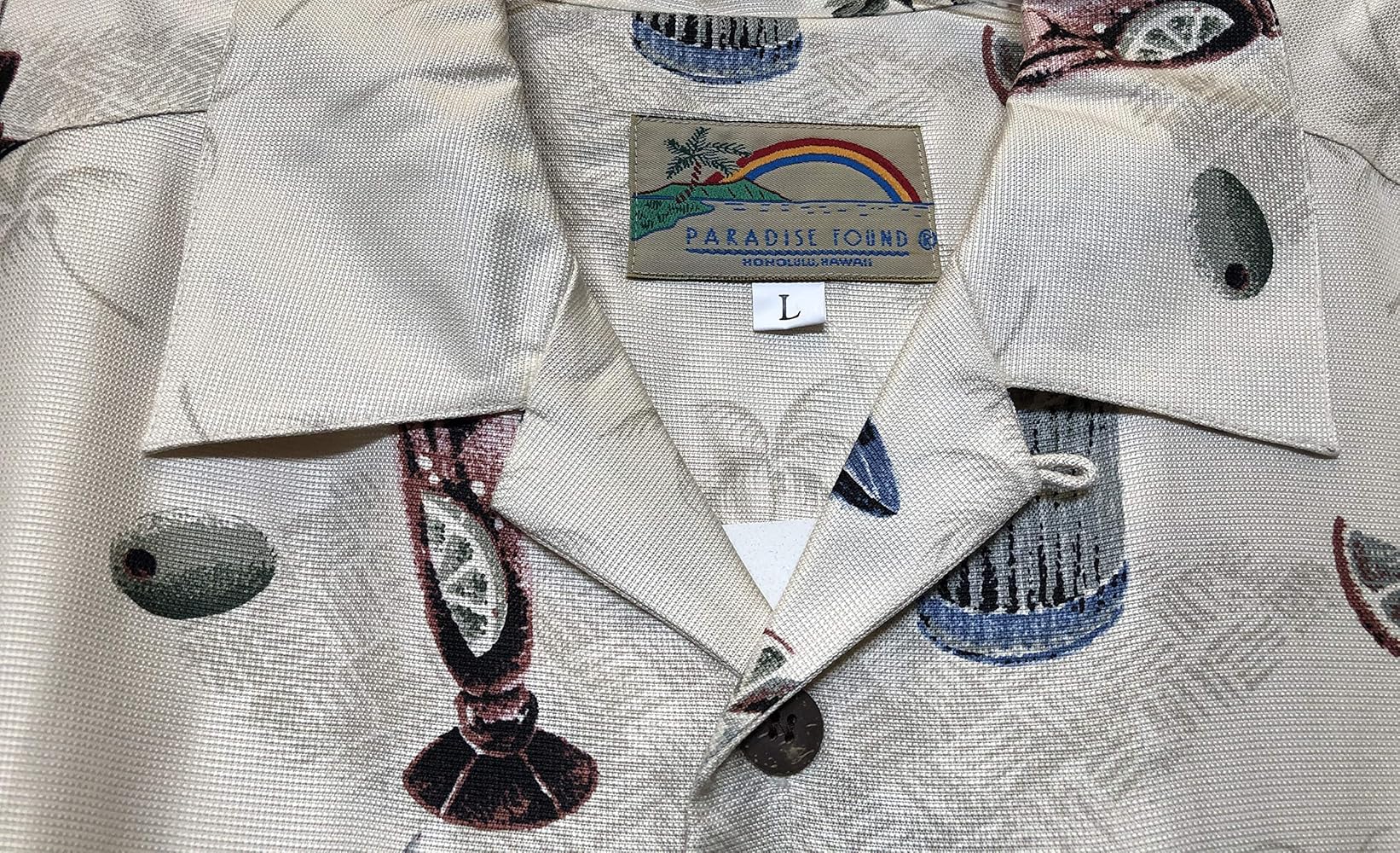 Paradise Found Men's PAU Hana Cocktail Silk Shirt, Vanilla, L at