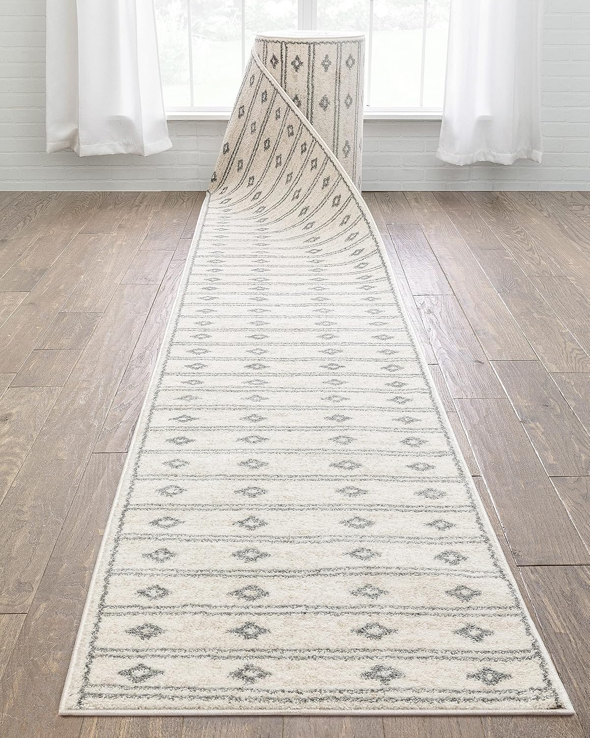 Well Woven Custom Size Runner - Choose Your Length - Parna Ivory & Grey Moroccan Tribal 27 Inches Wide x 66 Feet Long Runner (27" x 66' Runner) Rug