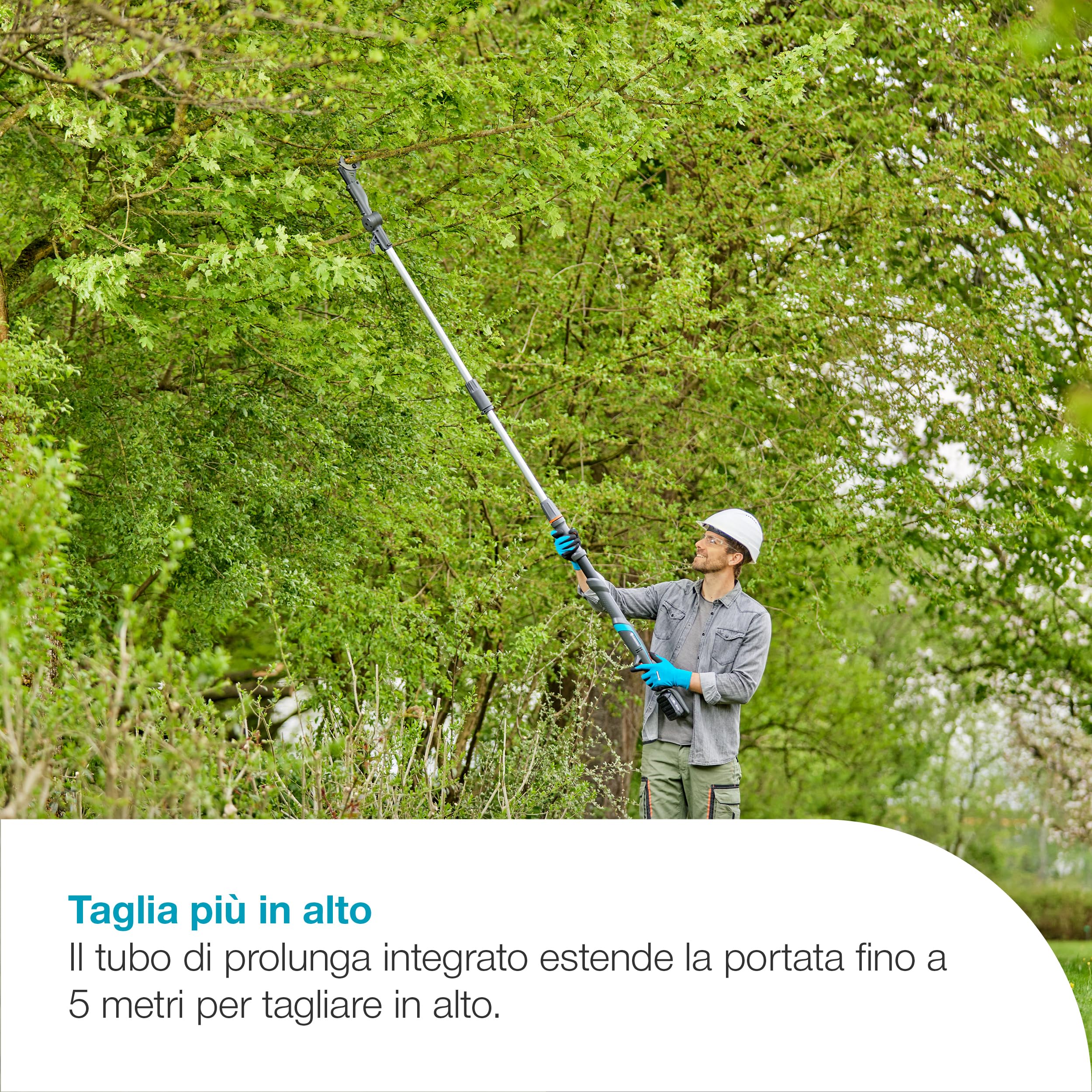 Gardena Troncarami Telescopico A Batteria HighCut 360/18V P4A Solo: Fino a 5 m, Testa inclinabile, Ergonomico, Display a LED, Senza Fili (14776-55)