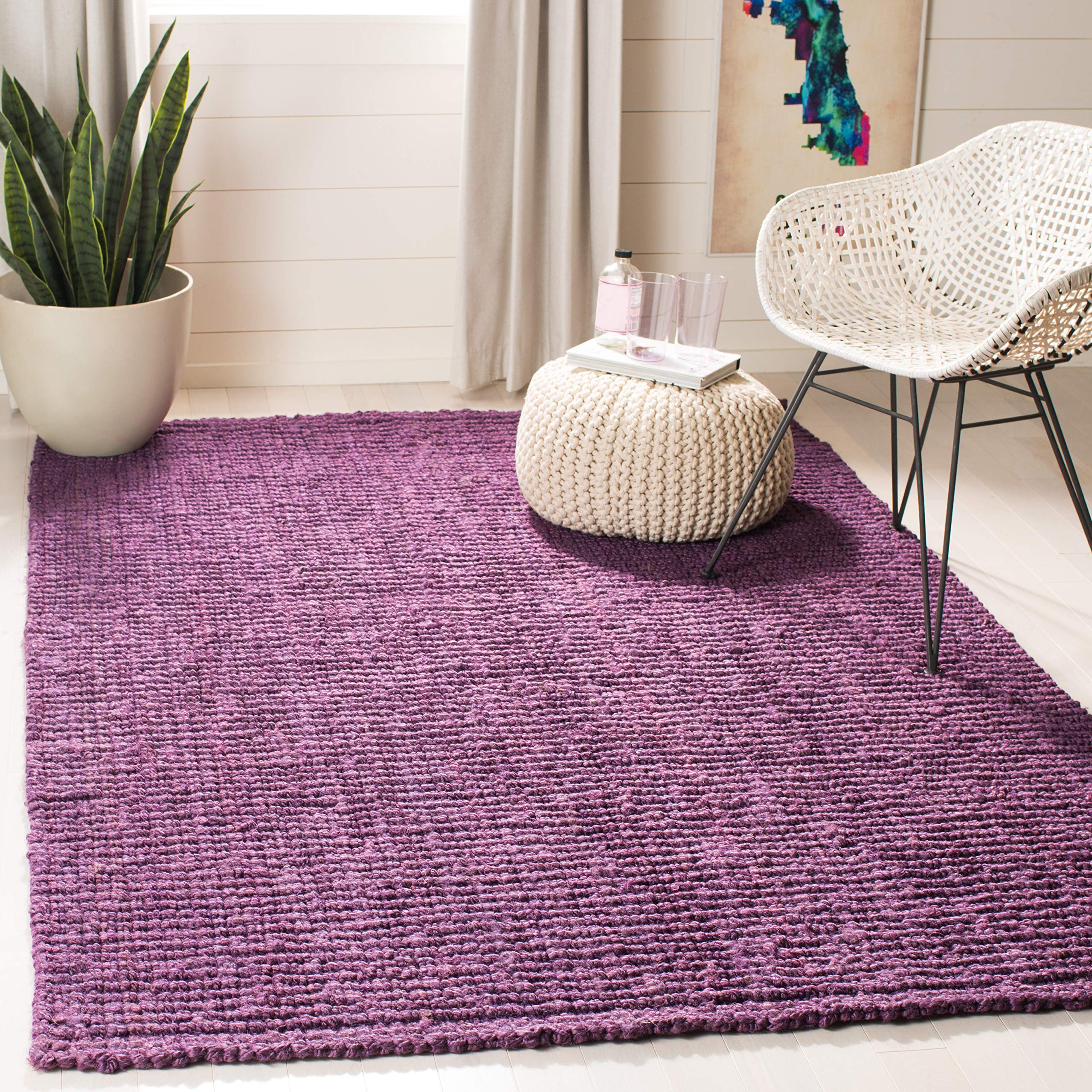 Safavieh Natural Fiber Indoor Hand Made Rectangle Area Rug, Natural Fiber Collection, NF447, in Purple, 122 X 183 cm for Living Room, Bedroom or Any Indoor Space