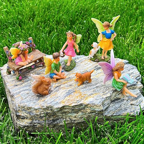 Miniatura 2 de Mood Lab Fairy Garden - Figuras de hadas en miniatura con animales, estatuas y accesorios de decoración, juego de 8 piezas