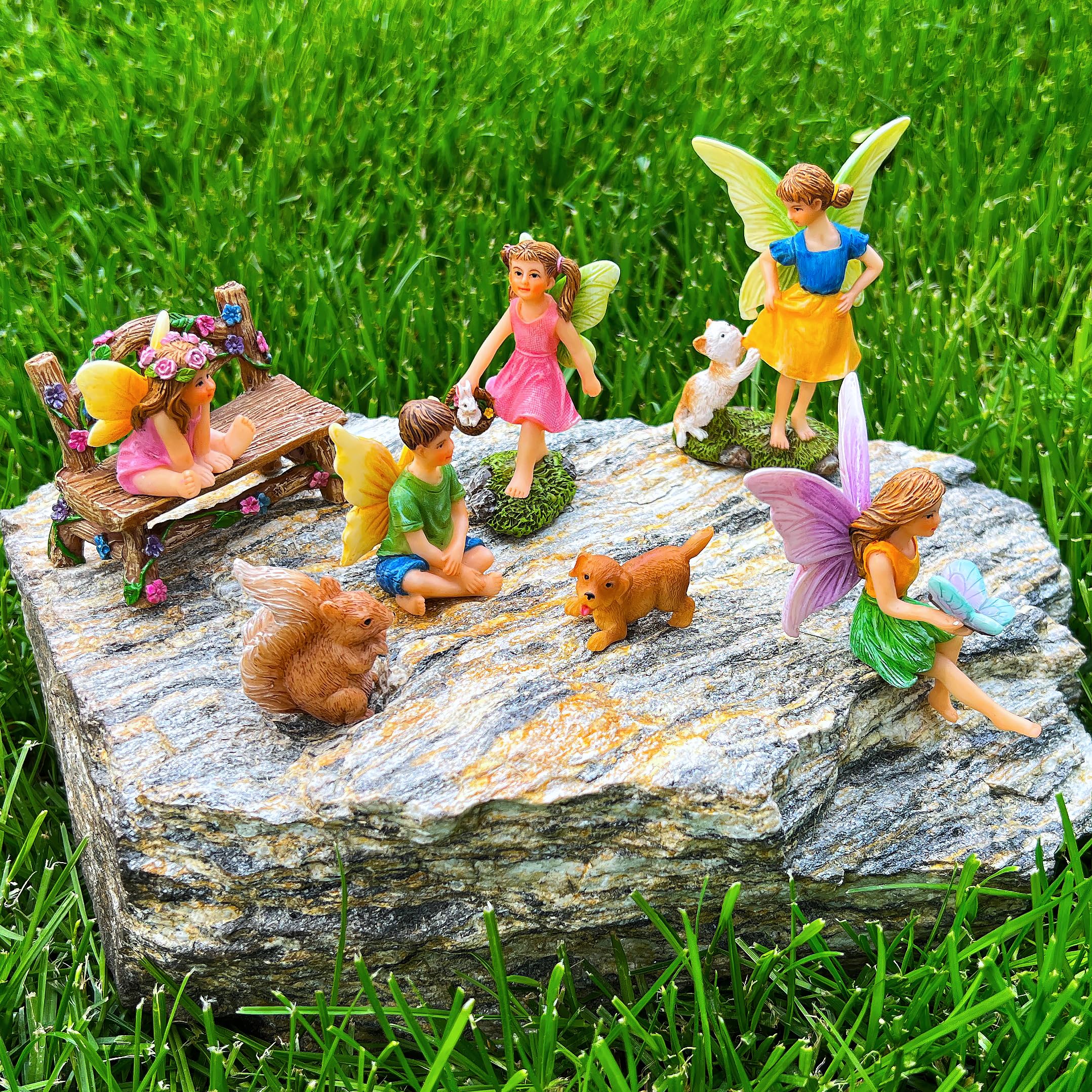 Mood Lab Fairy Garden – Miniatur-Feenfiguren mit Tieren – Statuen & Zubehör Deko-Set mit 8 Stück