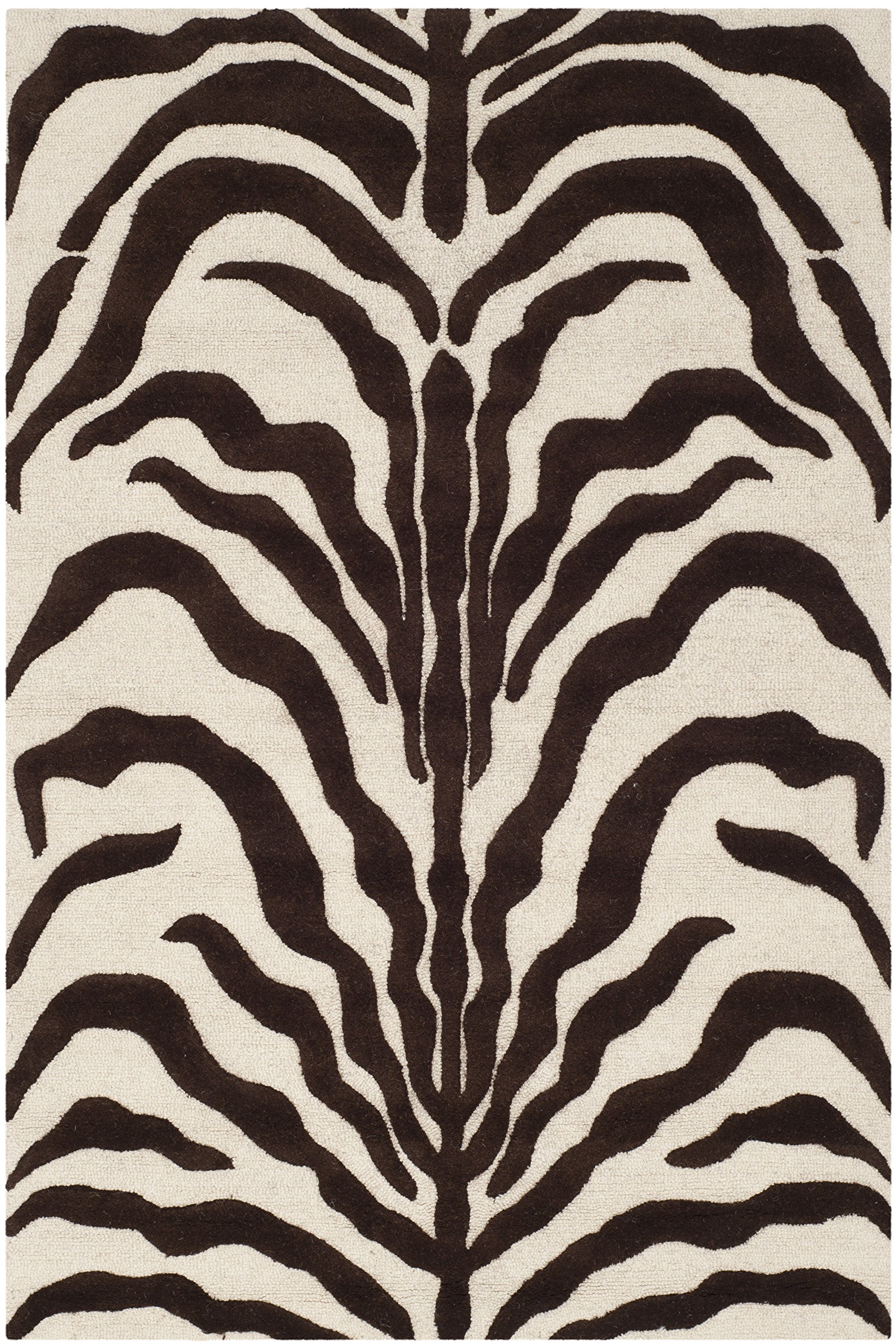 SAFAVIEH Zebra Teppich für Wohnzimmer, Esszimmer, Schlafzimmer - Cambridge Collection, Kurzer Flor, Elfenbein und Braun, 122 X 183 cm