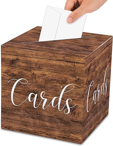 Miniatura 1 de AWSICE Caja de tarjetas con patrón de madera  1 juego de caja de recepción de tarjetas para regalo sobre dinero  Boda nupcial baby shower,