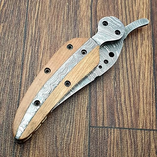Miniatura 5 de TZ KNIVES FZ-10 Cuchillo de bolsillo de Damasco hecho a mano para hombres  Cuchillo plegable con bloqueo de revestimiento  Cuchillo de bushcraft