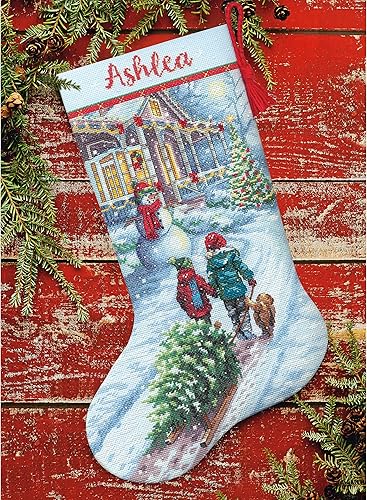 Miniatura 6 de Dimensions 70-08995 Holiday Tradition - Kit de calcetines de punto de cruz personalizable para Navidad, 16 pulgadas de largo, 14 unidades de Aida