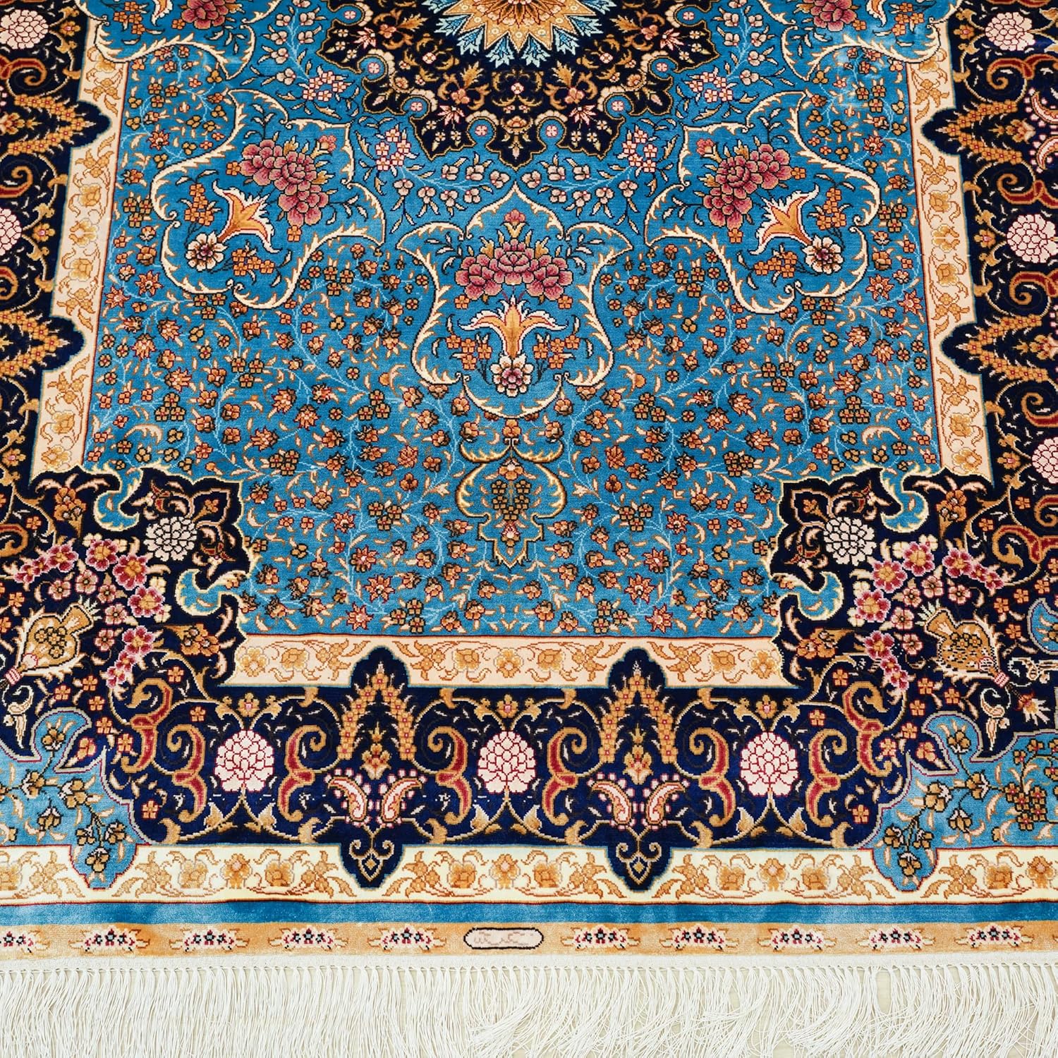 Silk Carpet 4x6 Blue Handwoven Traditional Medallion Vintage Luxury Oriental Silk Area Rug for Bedroom