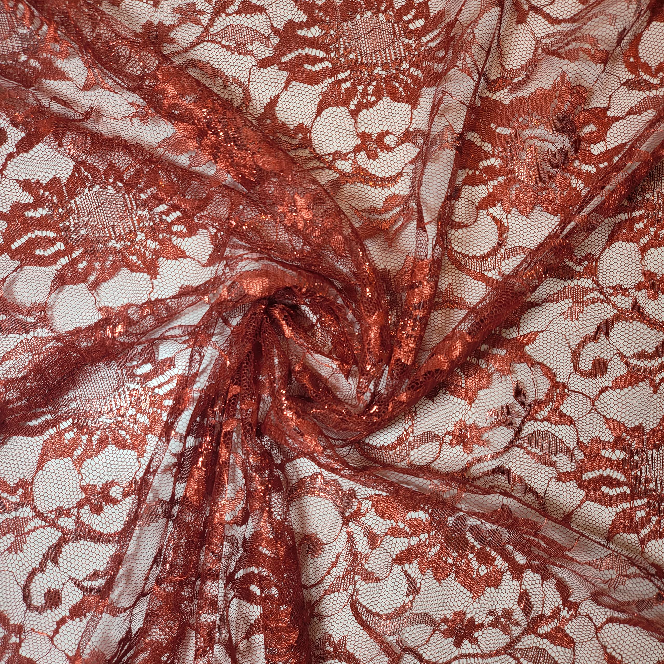 African Vintage Embroidery Bridal Nigerian French Embroidery Corded Budget Guipure Lace Mesh Net Fabric 54" Corded Budget Guipure Lace Mesh Net Fabric 54" (2 Meter, Rust Budget) — image 1