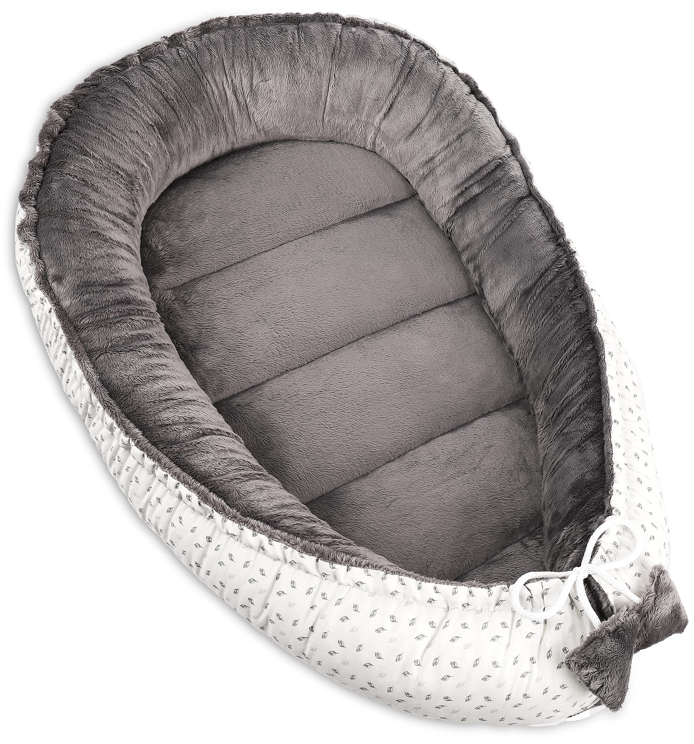 PIMKO Nido de peluche de 2 caras para bebé, nido de peluche, capullo para bebés y recién nacidos, nido para niñas y jóvenes, ultra suave (felpa gris)