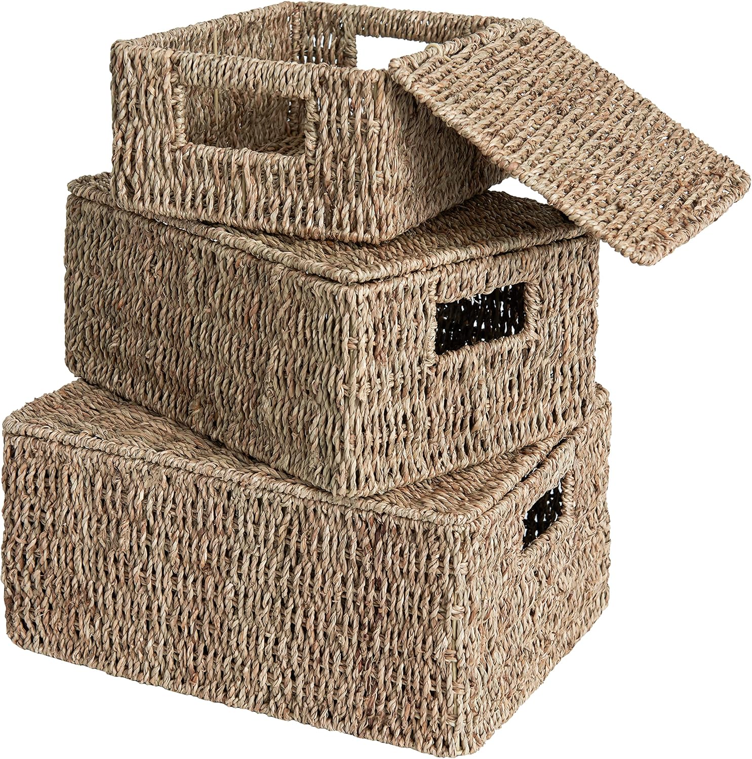 StorageWorks HandWoven Rectangular Wicker Baskets with