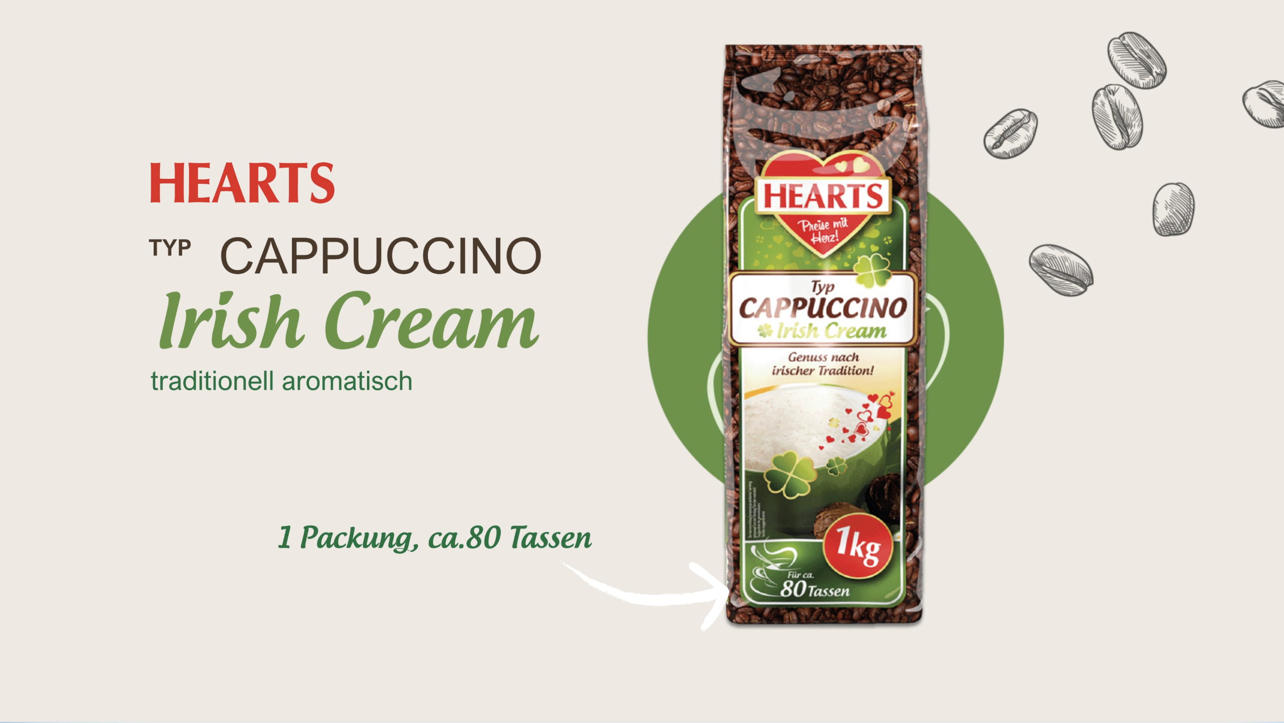 HEARTS Cappuccino Irish Cream Instantkaffee – 10kg Vorratspackung (10 X 1kg)